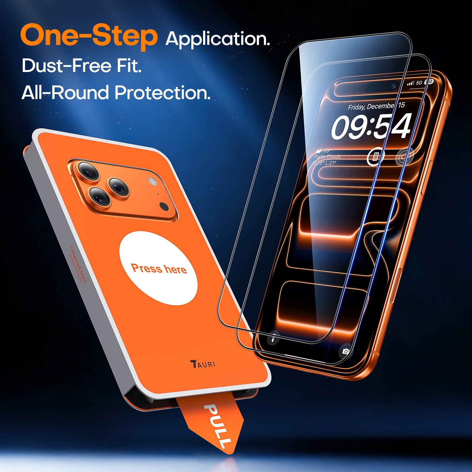 TAURI Designed for iPhone 17 Pro Max Screen Protector, 2 Pack 9H+ Tempered Glass Film + 1 Dust Free Installation Tool, [Military-Grade Shatterproof] Anti-scratch No Dust No Bubbles