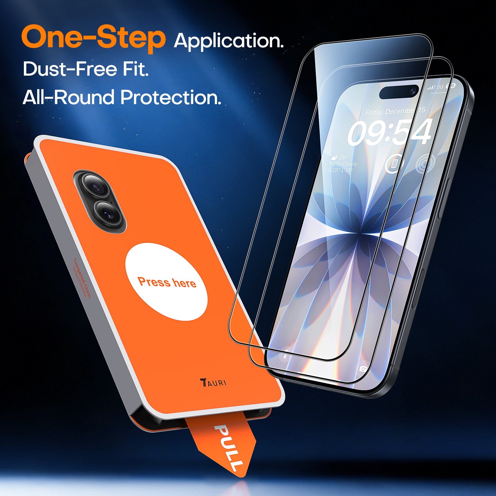 TAURI 2 Pack for iPhone 17 Screen Protector, [1-Step Install] with Auto Dust-Removal, 9H+ Tempered Glass, Full Coverage Protection, Anti-scratch [Military-Grade Shatterproof] Bubble-Free