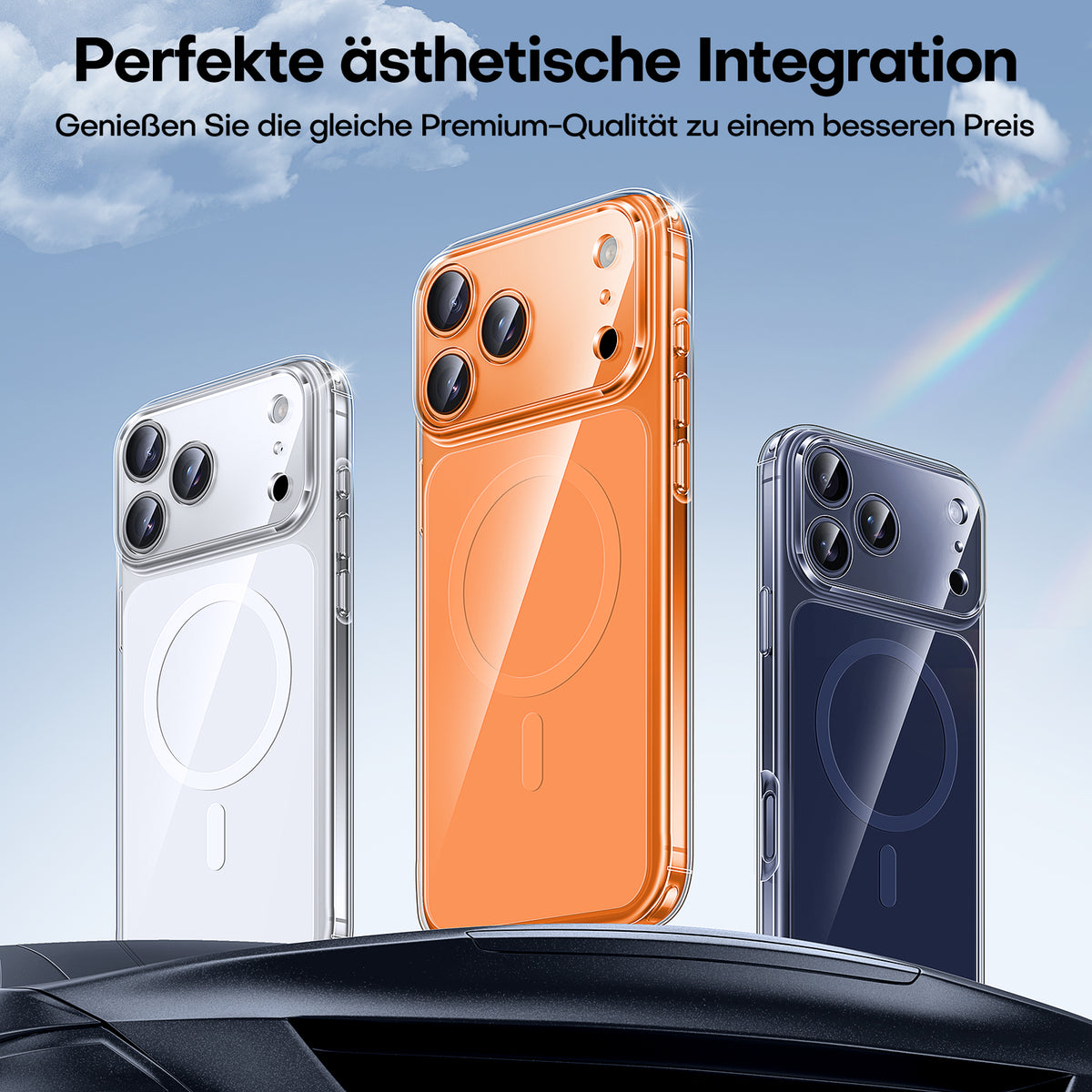 TAURI Original Design for iPhone 17 Pro Case, Compatible with MagSafe with Screen Protector, Anti-Yellowing Military-Grade Protection Shockproof Magnetic iPhone 17 Pro Case, Clear Orange