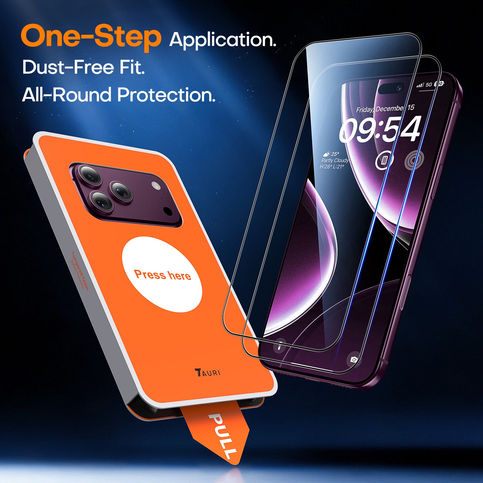 TAURI 2 Pack for 18 Pro Max Screen Protector, 1-Step Install