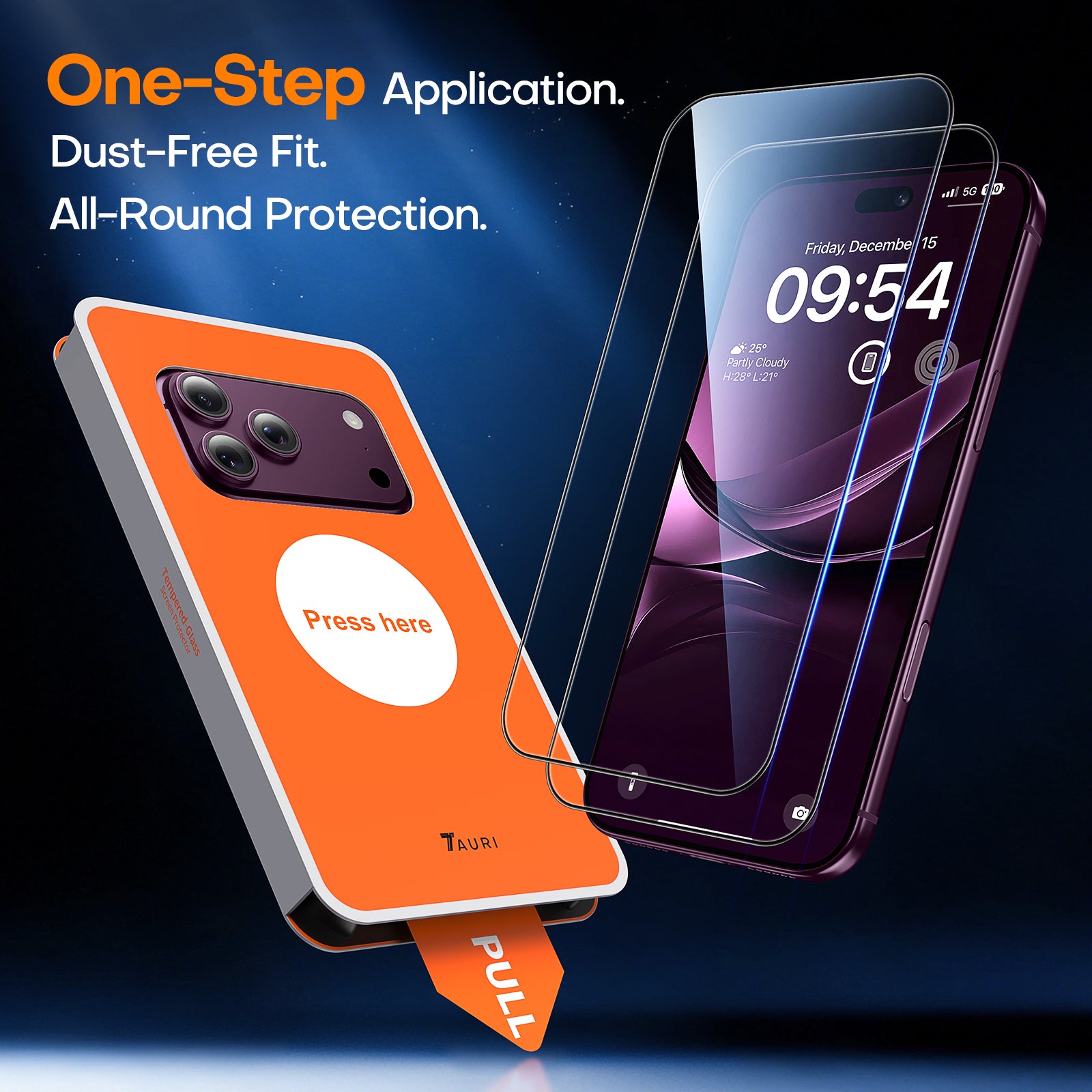 TAURI 2 Pack for 18 Pro Screen Protector, 1-Step Install