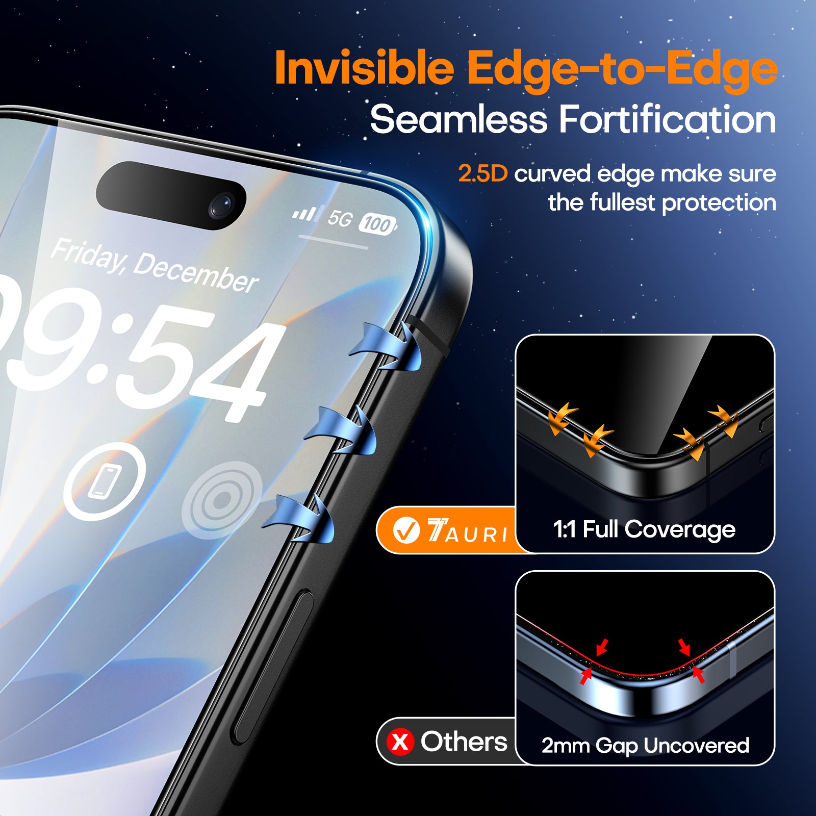 TAURI 2 Pack for iPhone 17 Screen Protector, [1-Step Install] with Auto Dust-Removal, 9H+ Tempered Glass, Full Coverage Protection, Anti-scratch [Military-Grade Shatterproof] Bubble-Free