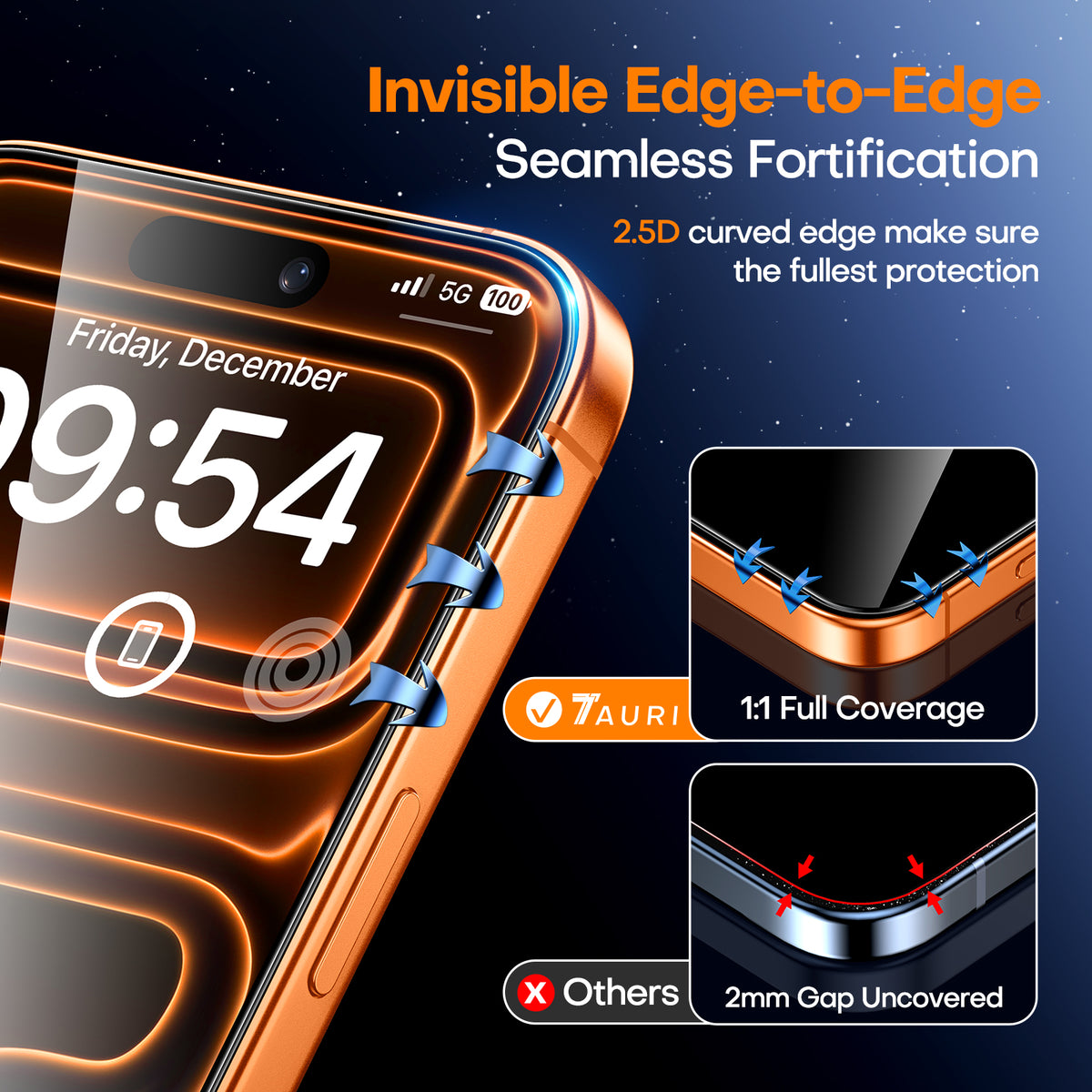 TAURI 2 Pack for iPhone 17 Pro Screen Protector, [1-Step Install] with Auto Dust-Removal, 9H+ Tempered Glass, Full Coverage Protection, Anti-scratch [Military-Grade Shatterproof] Bubble-Free