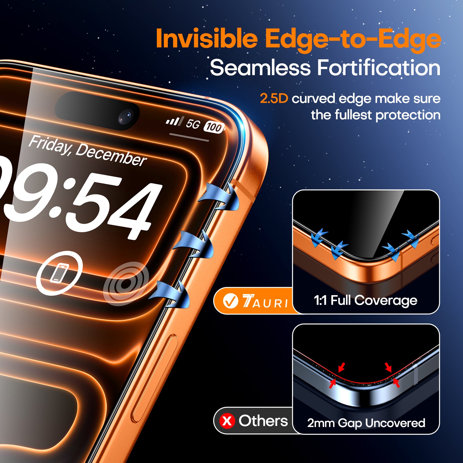 TAURI 2 Pack for iPhone 17 Pro Screen Protector, [1-Step Install] with Auto Dust-Removal, 9H+ Tempered Glass, Full Coverage Protection, Anti-scratch [Military-Grade Shatterproof] Bubble-Free
