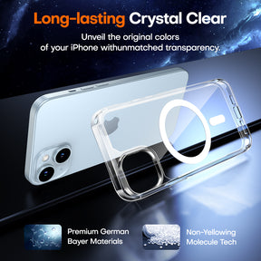 TAURI 5 in 1 Magnetic for iPhone 15 Case Clear, [Designed for Magsafe] with 2X Screen Protectors +2X Camera Lens Protectors, [Not-Yellowing] Shockproof Slim Case for iPhone 15