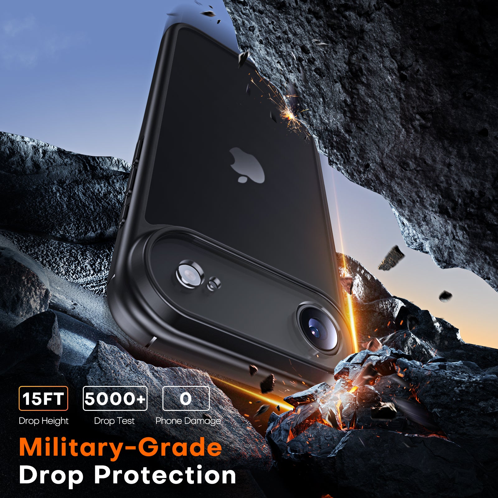 TAURI for iPhone Air Case, Full Camera Protection with Screen Protector, Translucent Matte Military-Grade Protection Shockproof Slim Phone Case for iPhone Air, Matte Black