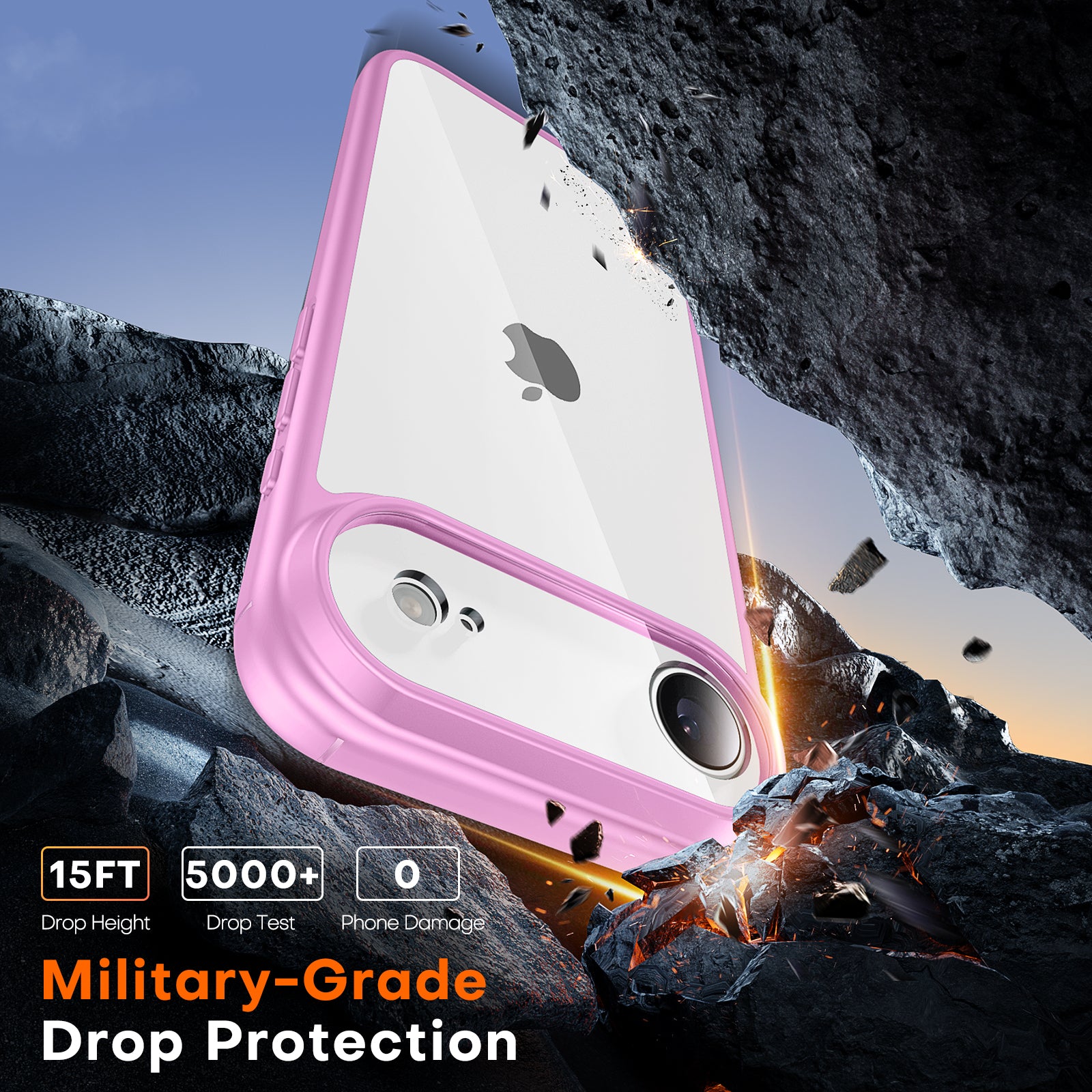 TAURI for iPhone Air Case, Full Camera Protection with Screen Protector, Anti-Yellowing Military-Grade Protection Shockproof Slim Phone Case for iPhone 17 Air 6.5 inch, Pink