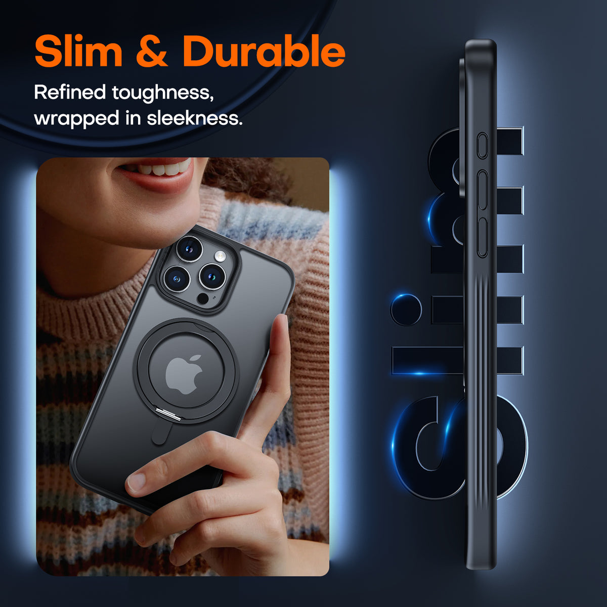 TAURI 360°Rotatable Magnetic Ring for iPhone 15 Pro Max 6.7 inch, [15-FT Drop Resistance] with Kickstand & Mag-Safe, Translucent Protective Ring Holder Shockproof Cover for 15 ProMax 2023, Black