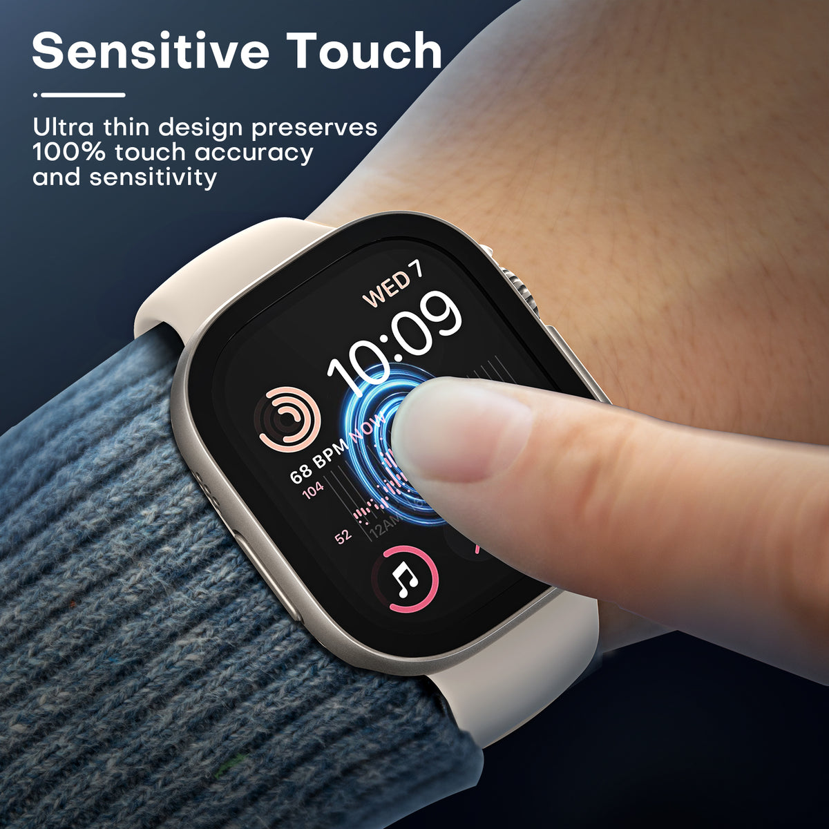 TAURI 2 Pack Hard Case Designed for Apple Watch Ultra 49mm with 9H Tempered Glass Screen Protector, [Touch Sensitive] [Full Coverage] Slim Bumper Protective Cover for iWatch 49mm- Titanium