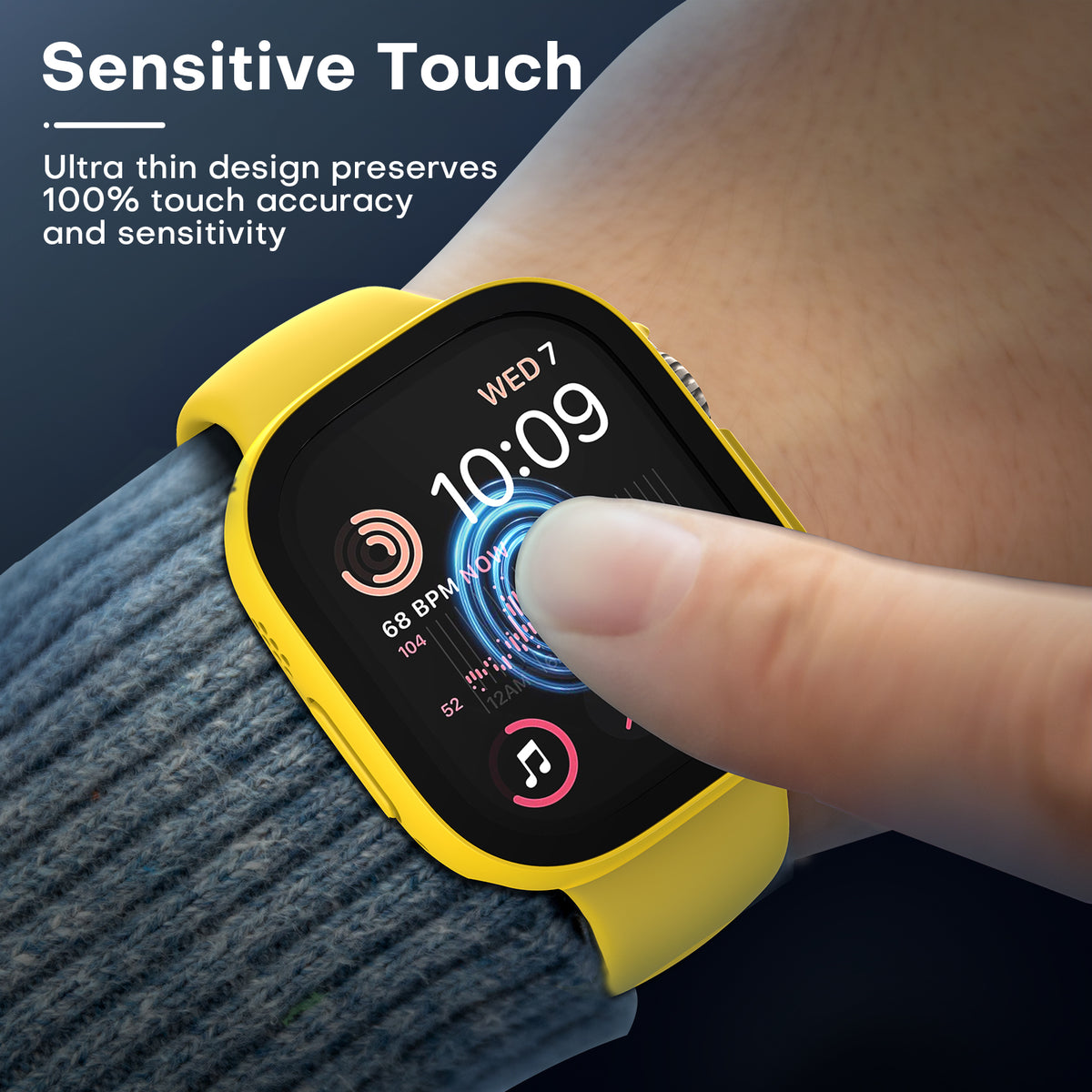 TAURI 2 Pack Hard Case Designed for Apple Watch Ultra 2 / Ultra 1 49mm, with 9H Tempered Glass Screen Protector, [Touch Sensitive] [Full Coverage] Slim Bumper Protective Cover for iWatch 49mm - Yellow