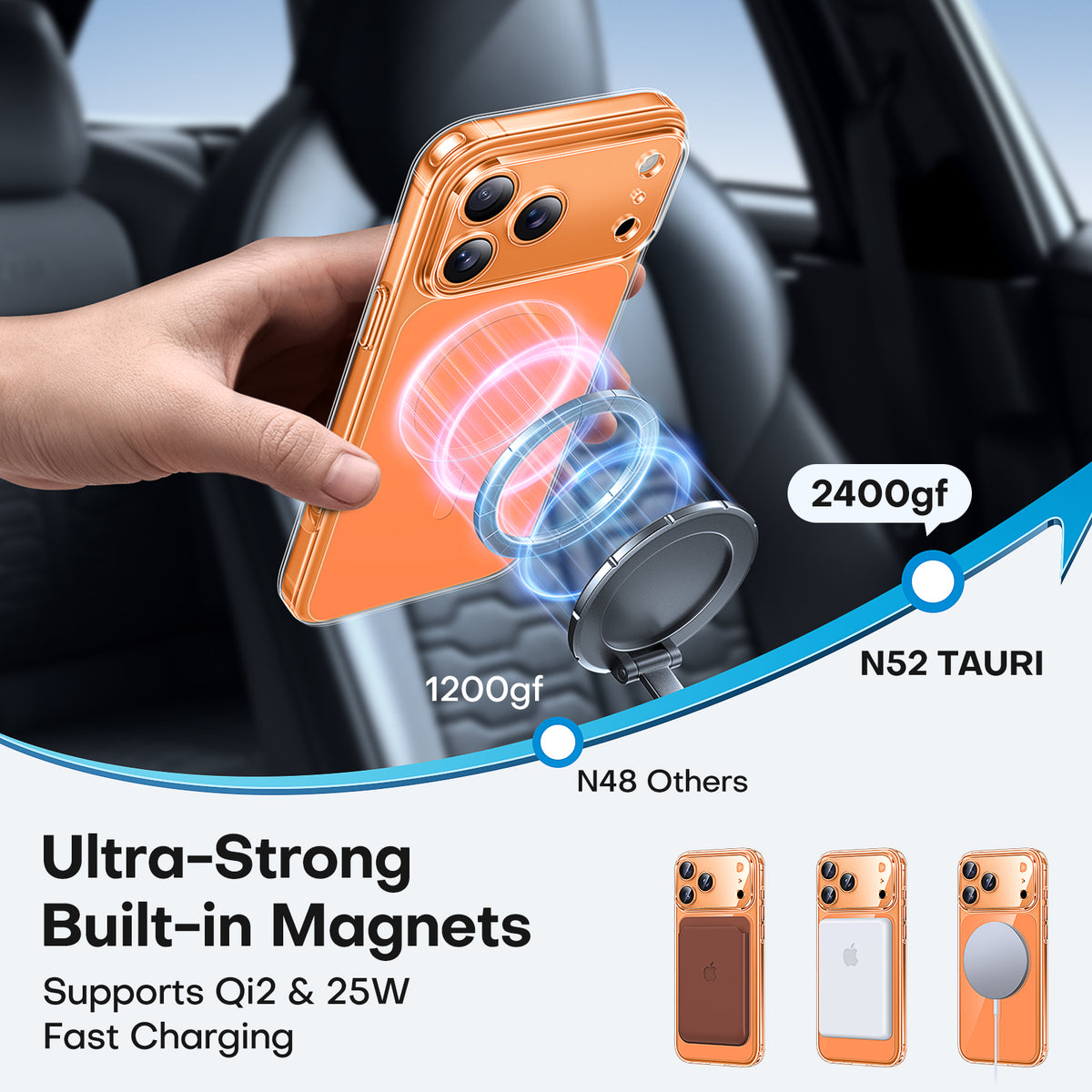 TAURI Original Design for iPhone 17 Pro Max Case, Compatible with MagSafe with Screen Protector, Anti-Yellowing Military-Grade Protection Shockproof Magnetic iPhone 17 ProMax Case, Clear Orange