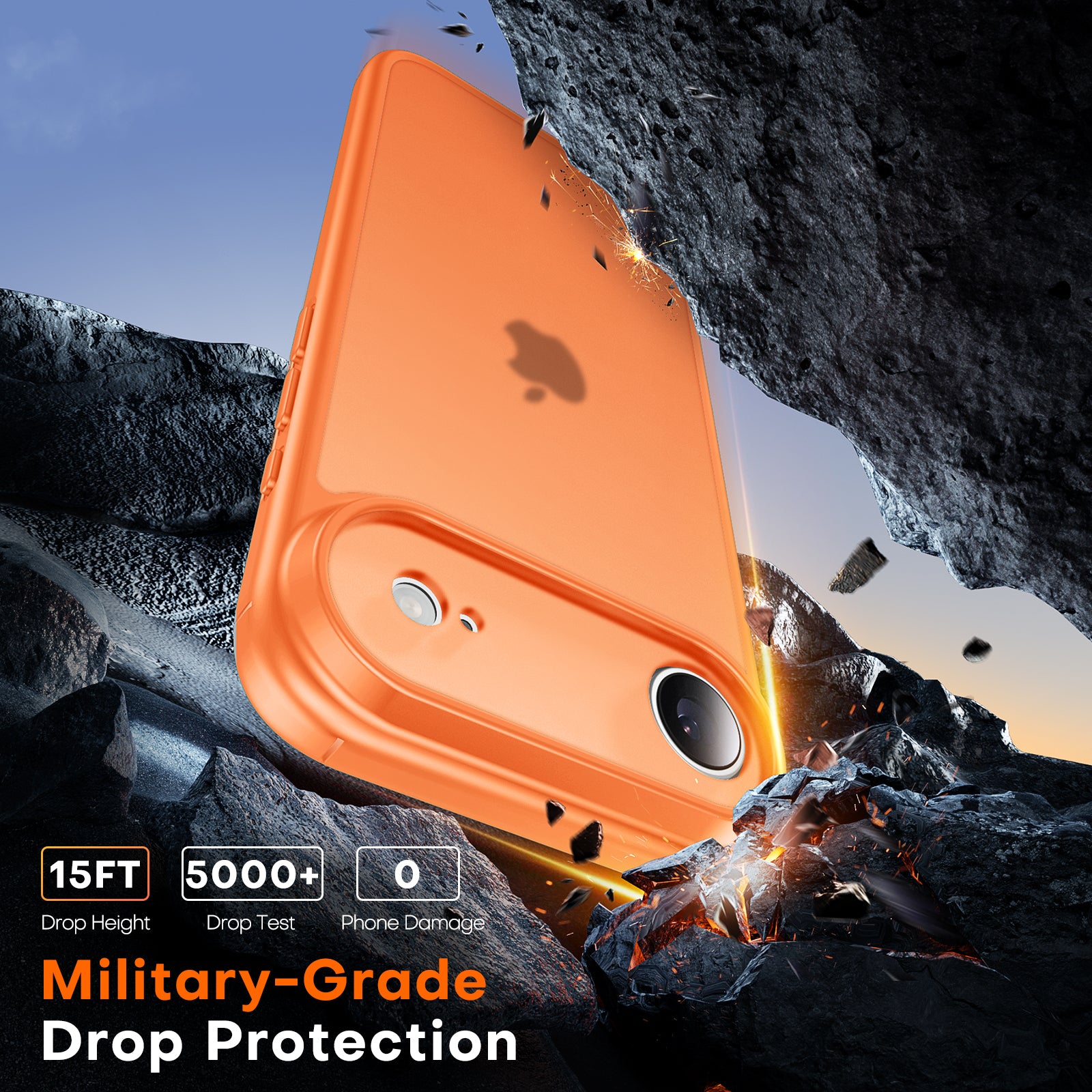 TAURI for iPhone Air Case, Full Camera Protection with Screen Protector, Translucent Matte Military-Grade Protection Shockproof Slim Phone Case for iPhone Air, Matte Orange