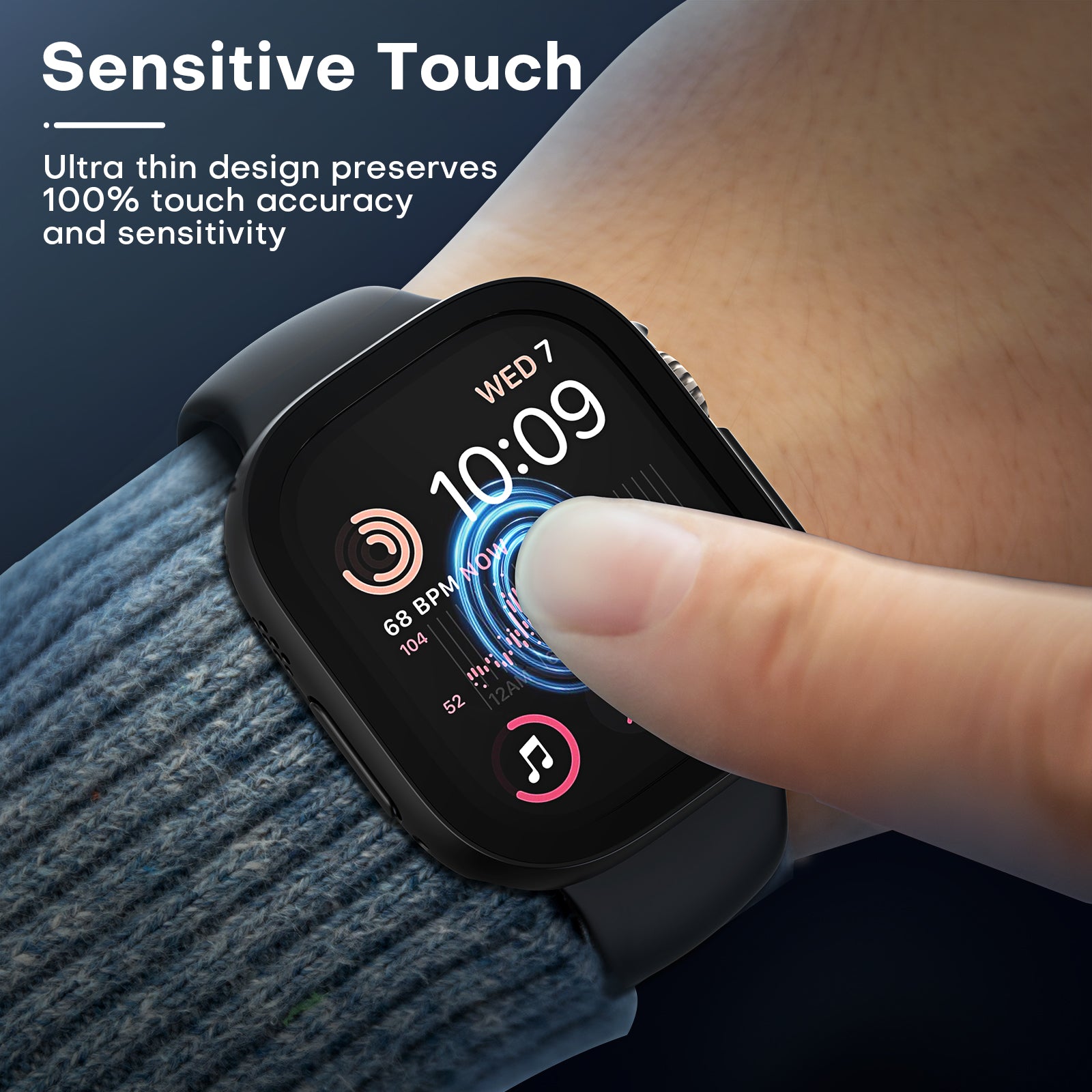 TAURI 2 Pack Hard Case Designed for Apple Watch Ultra 2 (2023) / Ultra 1 49mm, with 9H [HD Clear] Tempered Glass Screen Protector, [Full Protection] Slim Cover for iWatch 49mm - Black