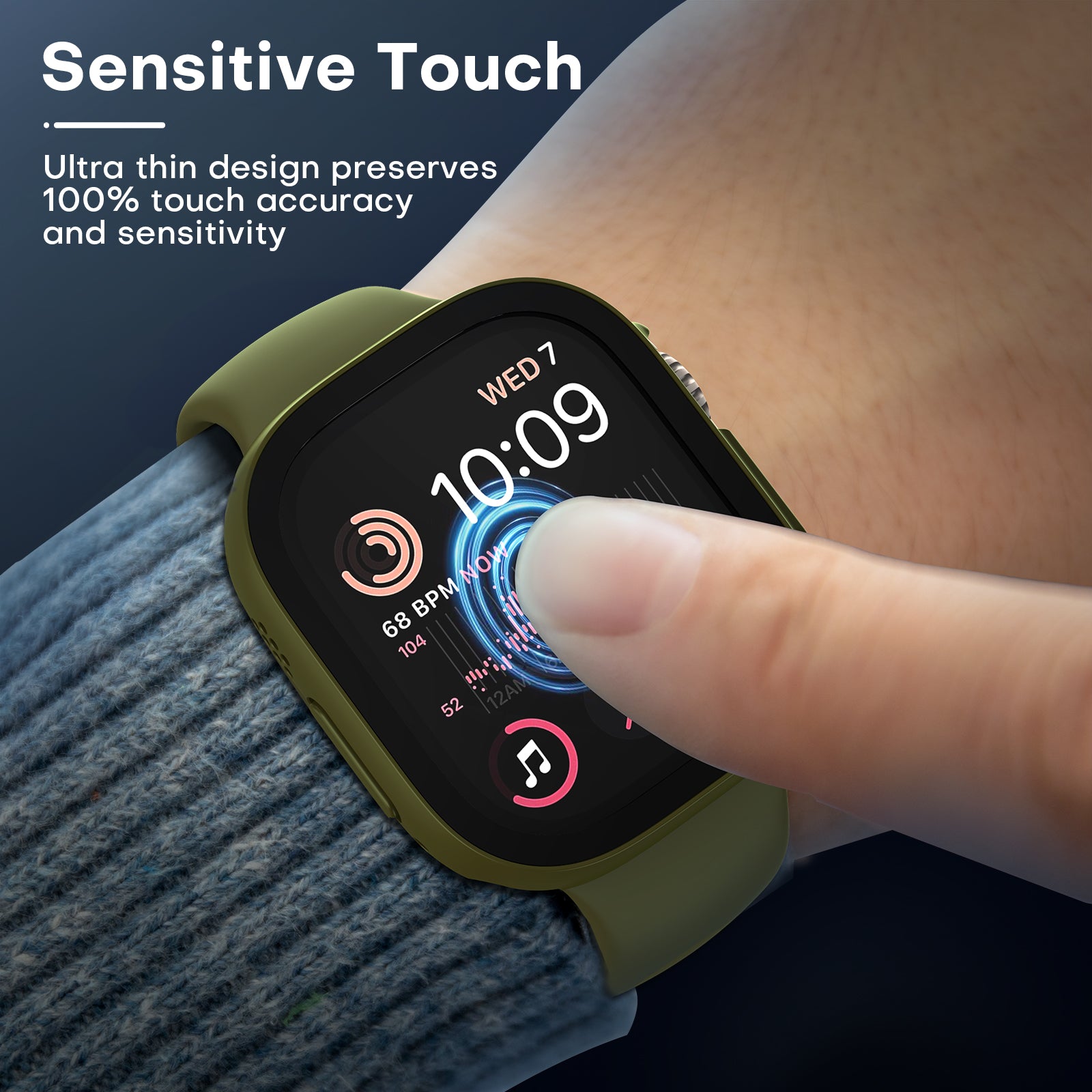 TAURI 2 Pack Hard Case Designed for Apple Watch Ultra 2 / Ultra 1 49mm, with 9H Tempered Glass Screen Protector, [Touch Sensitive] [Full Coverage] Slim Bumper Protective Cover for iWatch 49mm - Green
