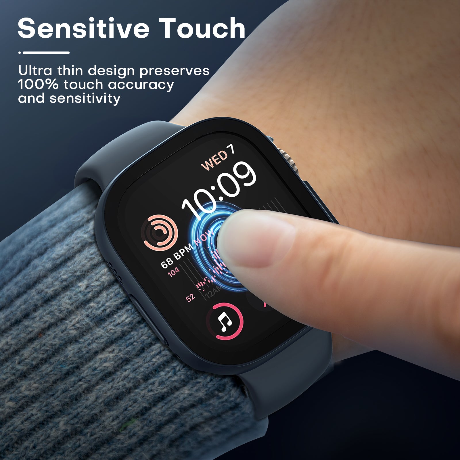 TAURI 2 Pack Hard Case Designed for Apple Watch Ultra 2 / Ultra 49mm, with 9H Tempered Glass Screen Protector, [Touch Sensitive] [Full Coverage] Slim Bumper Protective Cover for iWatch 49mm - Blue
