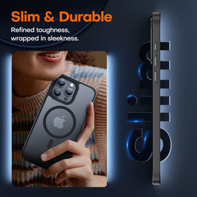 TAURI 5 in 1 Magnetic Case for iPhone 15 Pro Max [Mil-Grade Drop Protection] with 2X Tempered Screen Protector +2X Camera Lens Protector, Translucent Matte Slim Mag-Safe Case 6.7" - Black