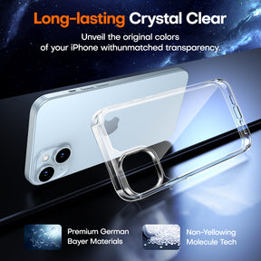TAURI for iPhone 15 Case, [5 in 1] 1X Clear Case [Not-Yellowing] with 2X Screen Protector + 2X Camera Lens Protector, [Military Grade Drop Protection] Shockproof Slim Phone Case for iPhone 15, 6.1"