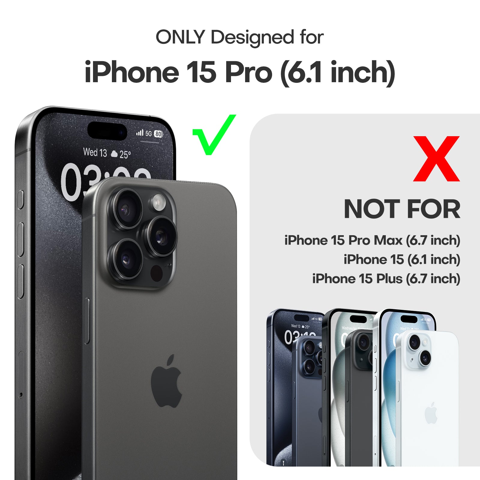 TAURI 5-in-1 for iPhone 15 Pro Case MatteBlack, Translucent Matte Case with 2X Screen Protector +2X Camera Lens Protector, [Military Grade Protection] Shockproof Slim Case for iPhone 15 Pro, 6.1"