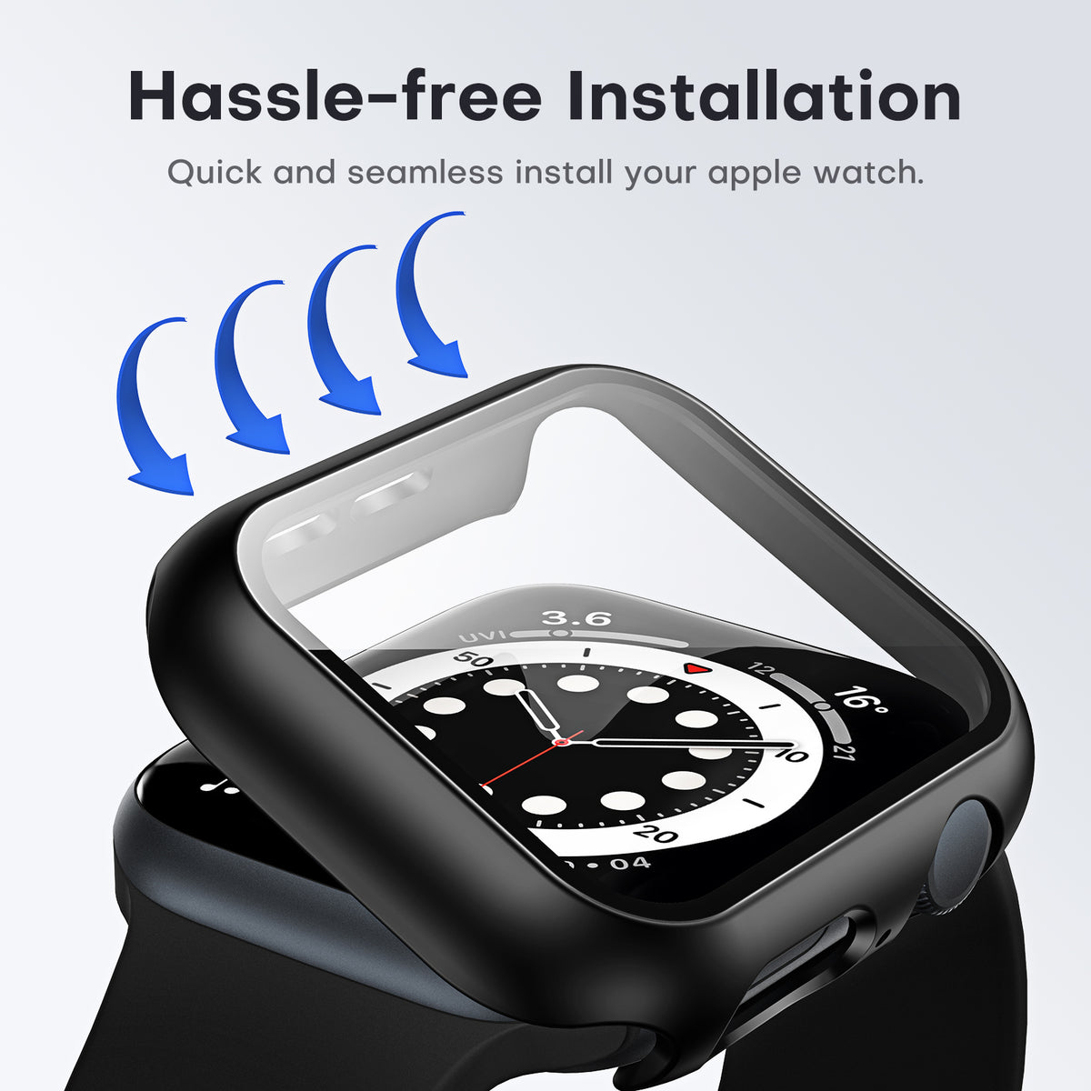 TAURI 2 Pack Hard Case Designed for Apple Watch Series SE 6 5 4 44mm [Full Protection], with 9H Tempered Glass Screen Protector [Touch Sensitive] Slim Bumper Protective Cover 44mm, Black