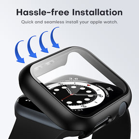 TAURI 2 Pack Hard Case Designed for Apple Watch Series SE 6 5 4 44mm [Full Protection], with 9H Tempered Glass Screen Protector [Touch Sensitive] Slim Bumper Protective Cover 44mm, Black