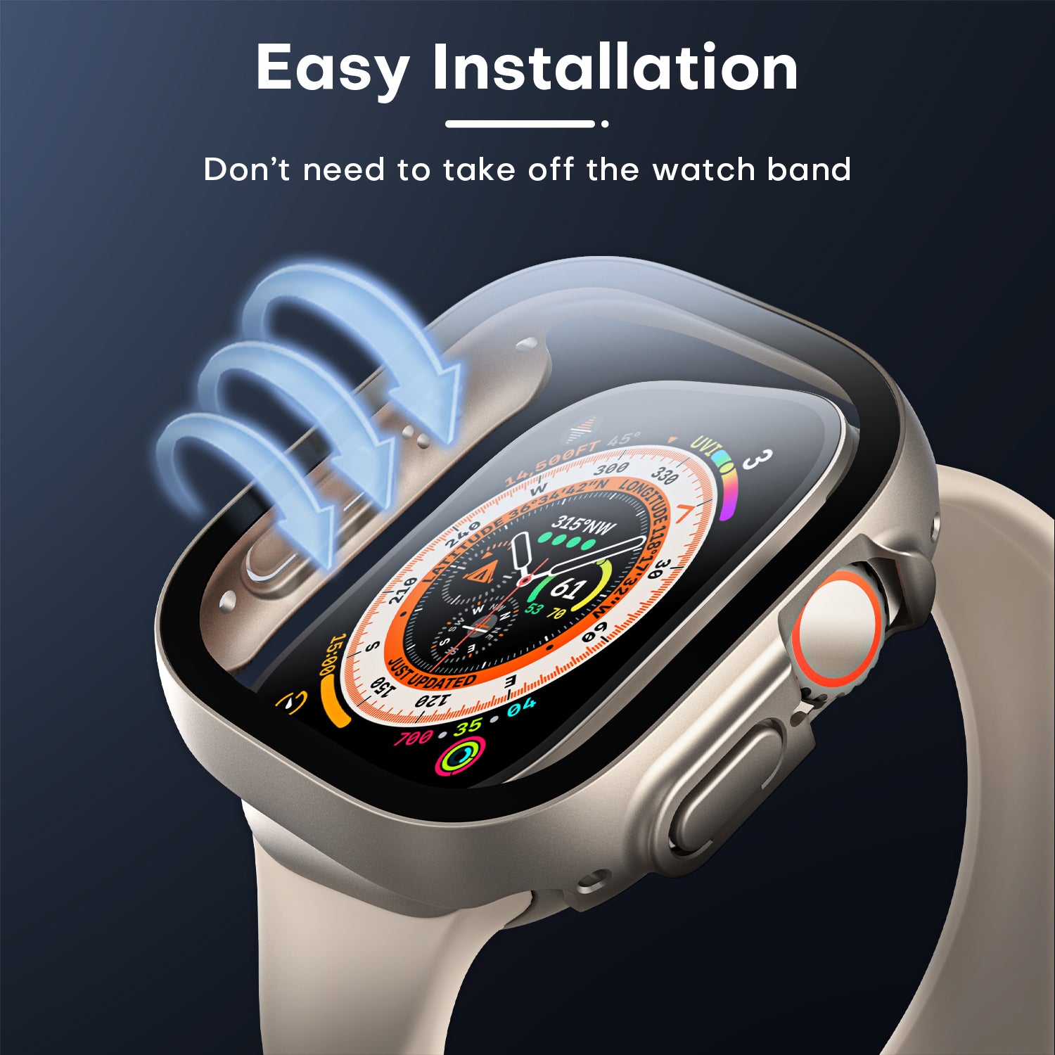 TAURI 2 Pack Hard Case Designed for Apple Watch Ultra 49mm with 9H Tempered Glass Screen Protector, [Touch Sensitive] [Full Coverage] Slim Bumper Protective Cover for iWatch 49mm- Titanium