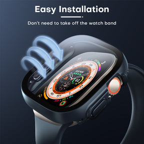 TAURI 2 Pack Hard Case Designed for Apple Watch Ultra 2 / Ultra 49mm, with 9H Tempered Glass Screen Protector, [Touch Sensitive] [Full Coverage] Slim Bumper Protective Cover for iWatch 49mm - Blue