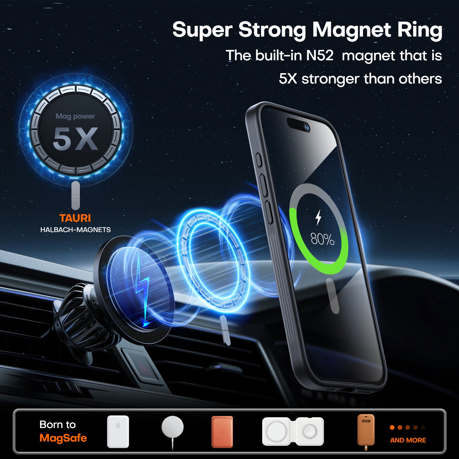 TAURI 360°Rotatable Magnetic Ring for iPhone 15 Pro Case Black, [Designed for Magsafe] with Stand & Ring Holder, Translucent Matte Shockproof Slim Phone Case for iPhone 15 Pro, 6.1"