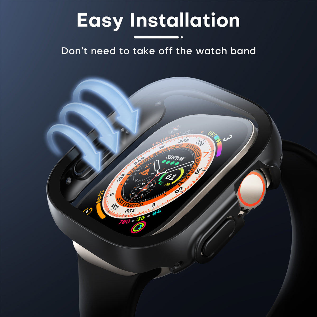 TAURI 2 Pack Hard Case Designed for Apple Watch Ultra 2 (2023) / Ultra 1 49mm, with 9H [HD Clear] Tempered Glass Screen Protector, [Full Protection] Slim Cover for iWatch 49mm - Black
