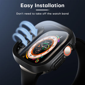 TAURI 2 Pack Hard Case Designed for Apple Watch Ultra 2 (2023) / Ultra 1 49mm, with 9H [HD Clear] Tempered Glass Screen Protector, [Full Protection] Slim Cover for iWatch 49mm - Black