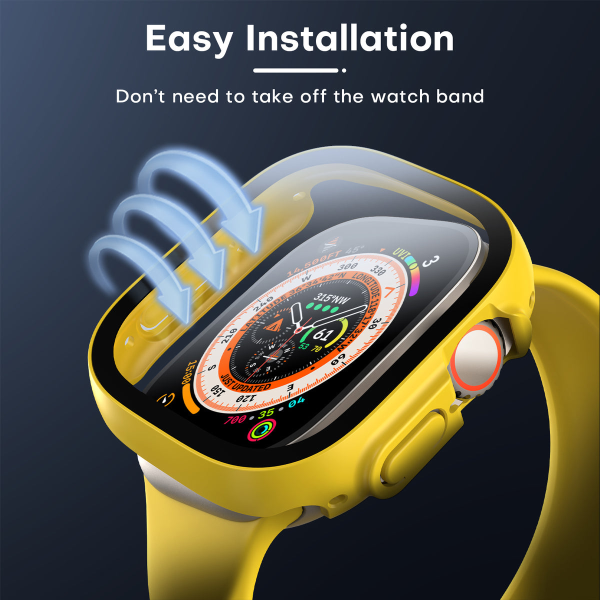 TAURI 2 Pack Hard Case Designed for Apple Watch Ultra 2 / Ultra 1 49mm, with 9H Tempered Glass Screen Protector, [Touch Sensitive] [Full Coverage] Slim Bumper Protective Cover for iWatch 49mm - Yellow