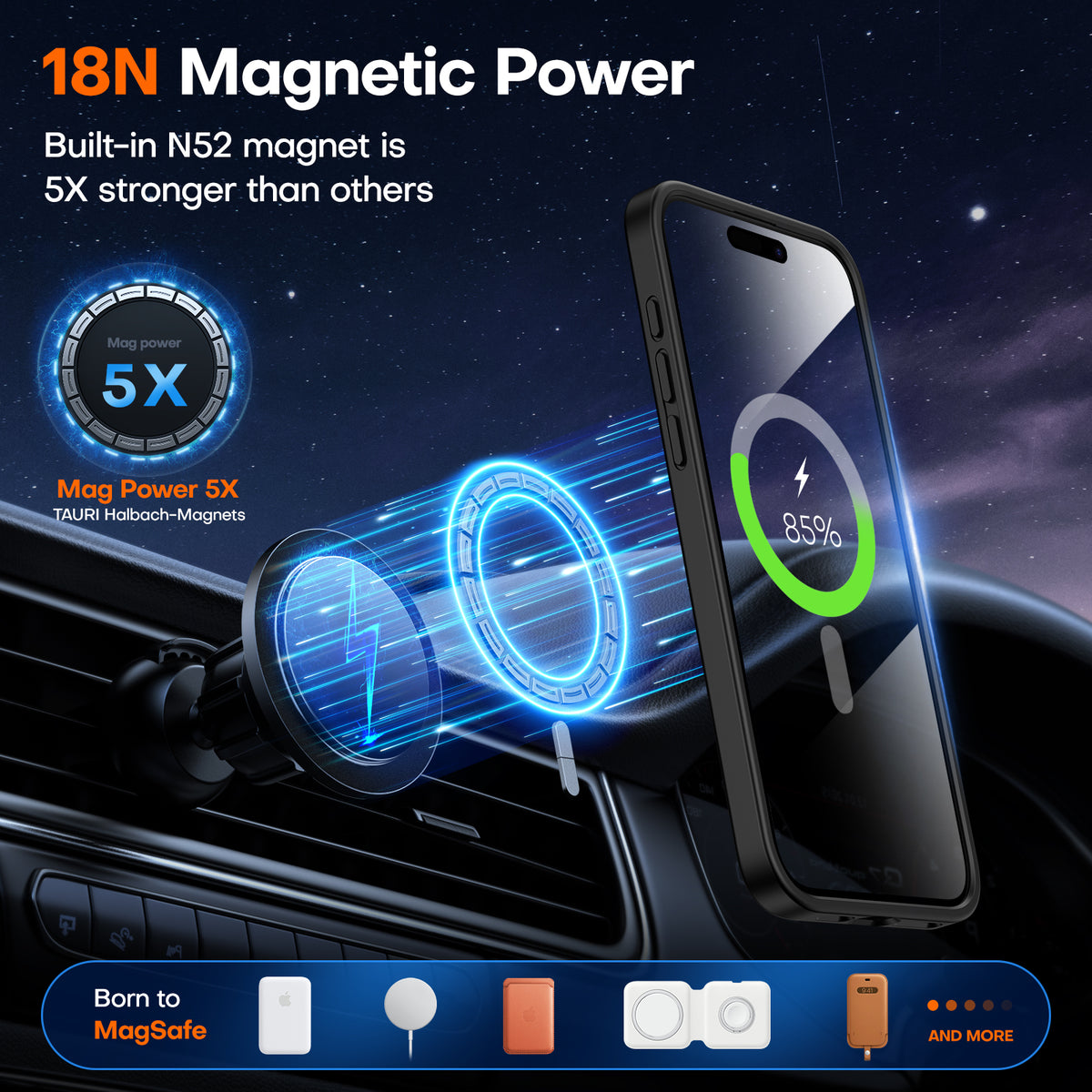 TAURI 5 in 1 Magnetic Case for iPhone 15 Pro Max [Mil-Grade Drop Protection] with 2X Tempered Screen Protector +2X Camera Lens Protector, Translucent Matte Slim Mag-Safe Case 6.7" - Black