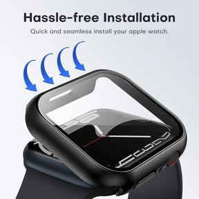 TAURI 2 Pack Hard Case Designed for Apple Watch Series 9 (2023) Series 8/7 45mm, [360° Shockproof] with 9H Tempered Glass Screen Protector, [Scratch-Resistant] Cover for iWatch 45mm - Black