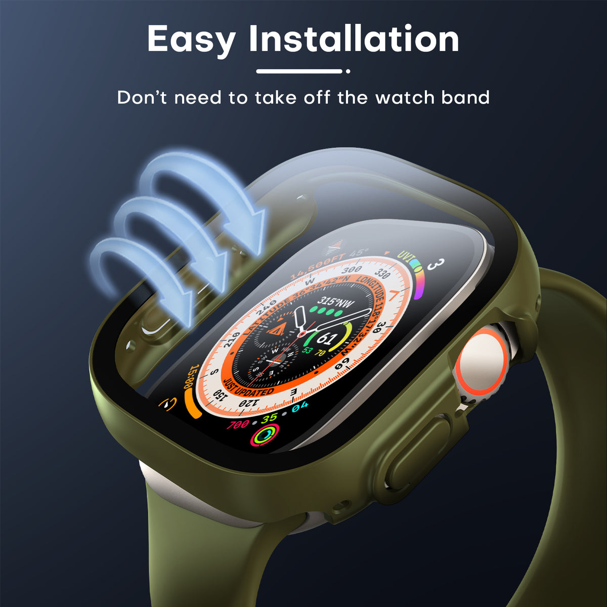 TAURI 2 Pack Hard Case Designed for Apple Watch Ultra 2 / Ultra 1 49mm, with 9H Tempered Glass Screen Protector, [Touch Sensitive] [Full Coverage] Slim Bumper Protective Cover for iWatch 49mm - Green