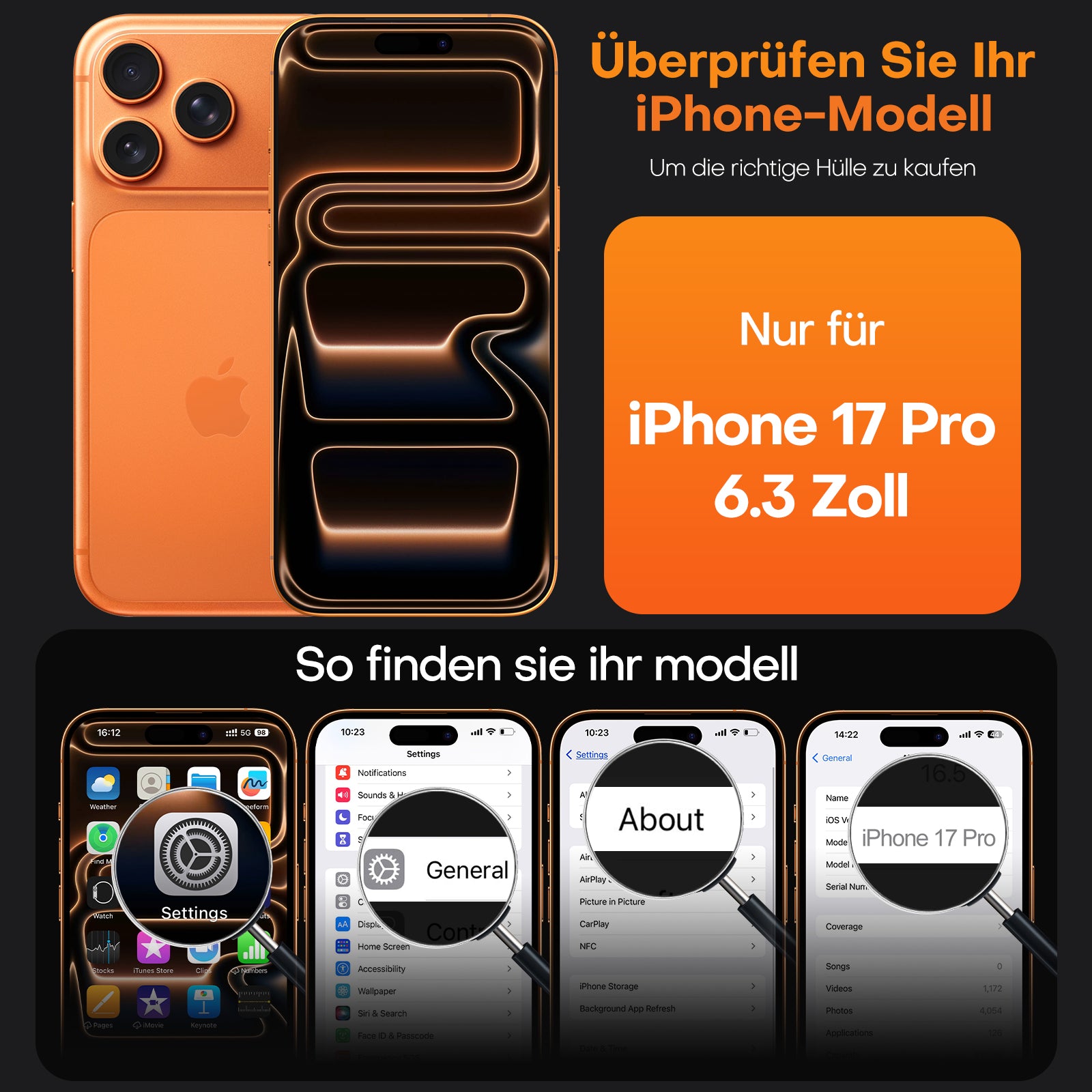 TAURI for iPhone 17 Pro Case, Full Camera Protection with Screen Protector, Anti-Yellowing Military-Grade Protection Shockproof Slim Phone Case for iPhone 17 Pro, Orange