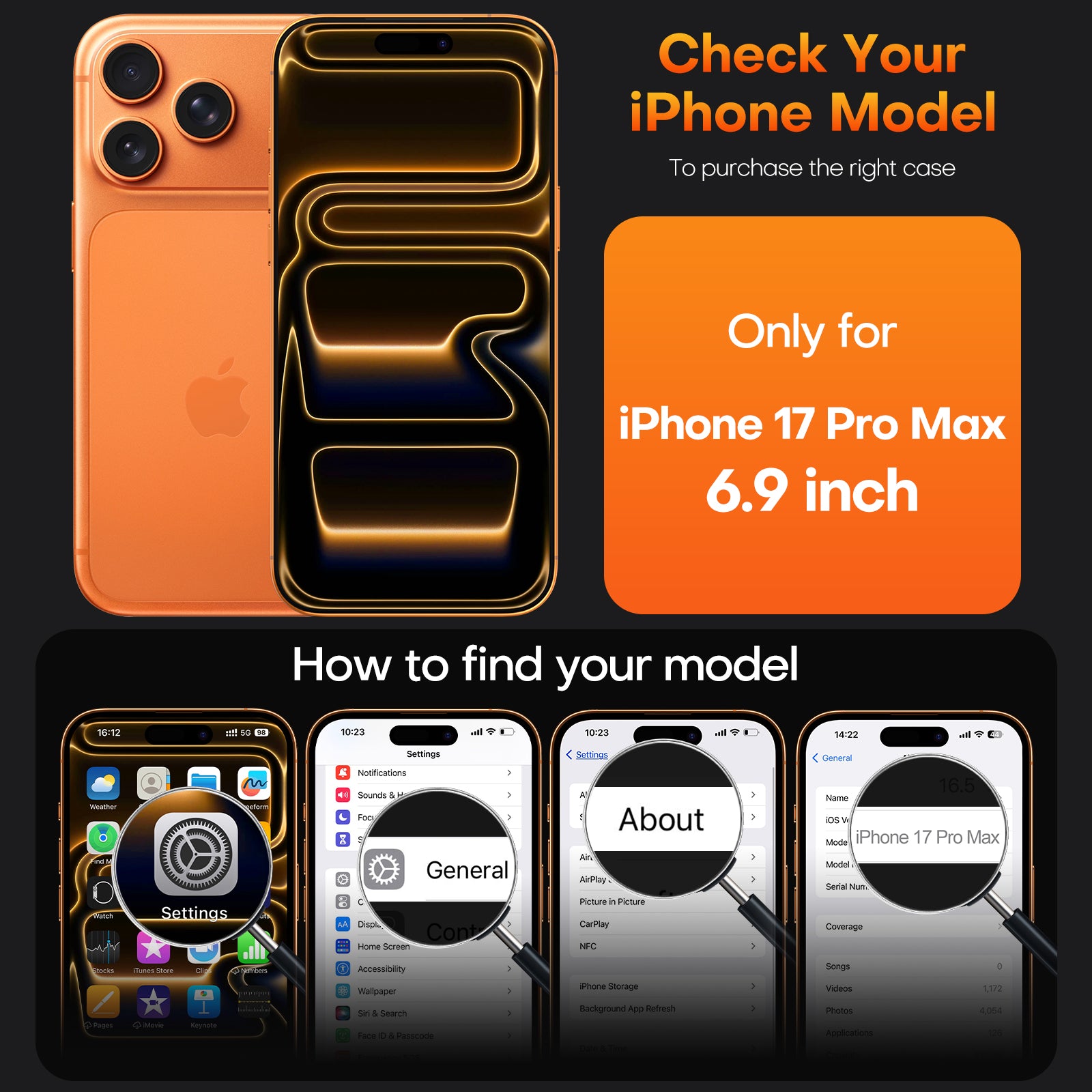 TAURI for iPhone 17 Pro Max Case, Full Camera Protection with Screen Protector, Anti-Yellowing Military-Grade Protection Shockproof Slim Phone Case for iPhone 17 ProMax, Orange
