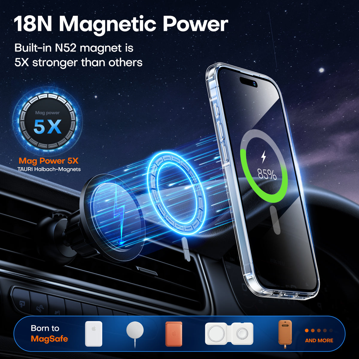 TAURI 5 in 1 Magnetic for iPhone 15 Case Clear, [Designed for Magsafe] with 2X Screen Protectors +2X Camera Lens Protectors, [Not-Yellowing] Shockproof Slim Case for iPhone 15