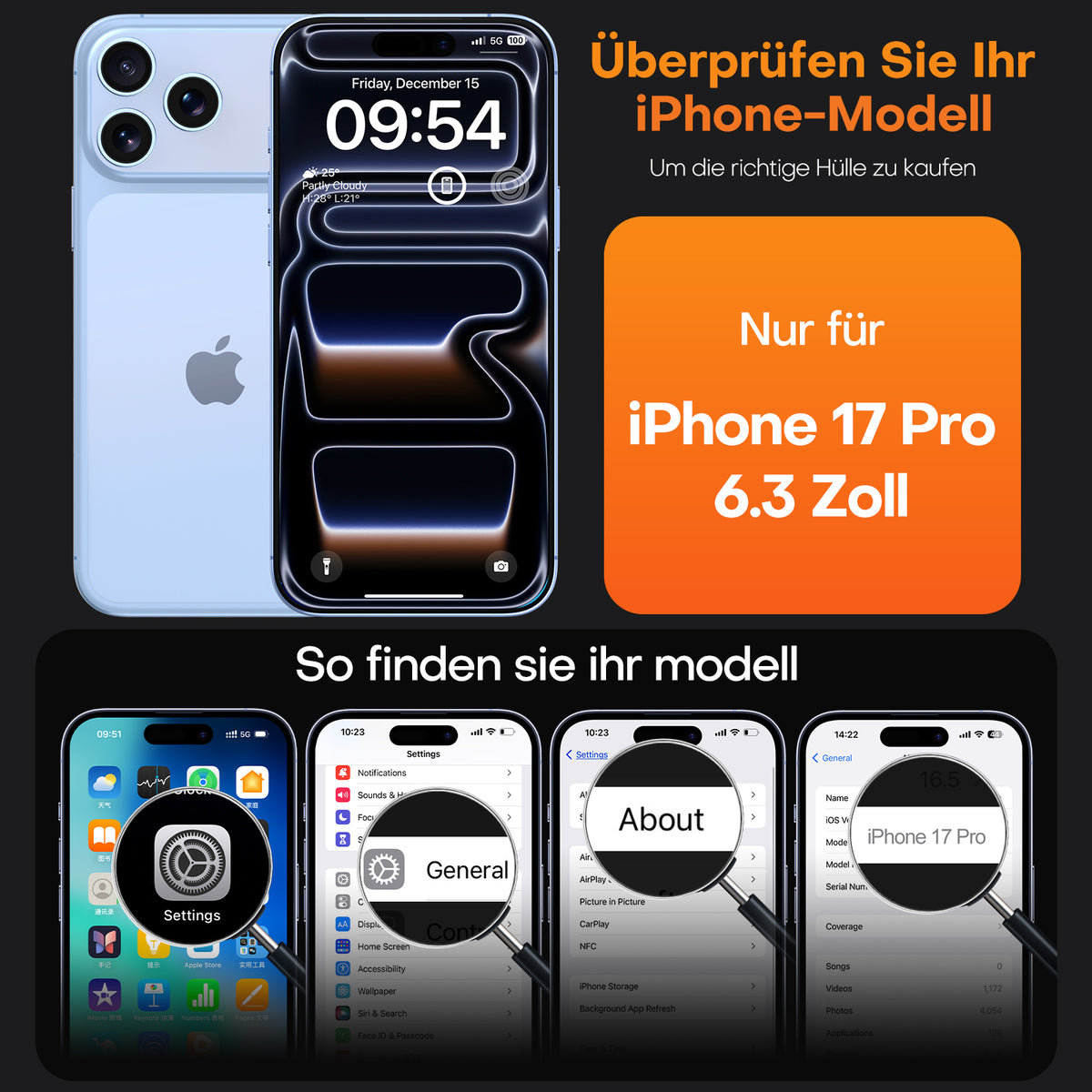 TAURI for iPhone 17 Pro Case, Full Camera Protection with Screen Protector, Anti-Yellowing Military-Grade Protection Shockproof Slim Phone Case for iPhone 17 Pro, Star Blue