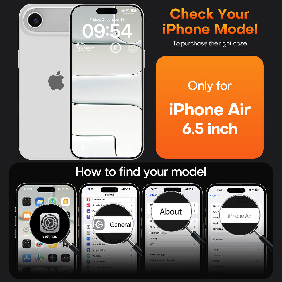 TAURI for iPhone Air Case, Full Camera Protection with Screen Protector, Anti-Yellowing Military-Grade Protection Shockproof Slim Phone Case for iPhone 17 Air 6.5 inch, Orange