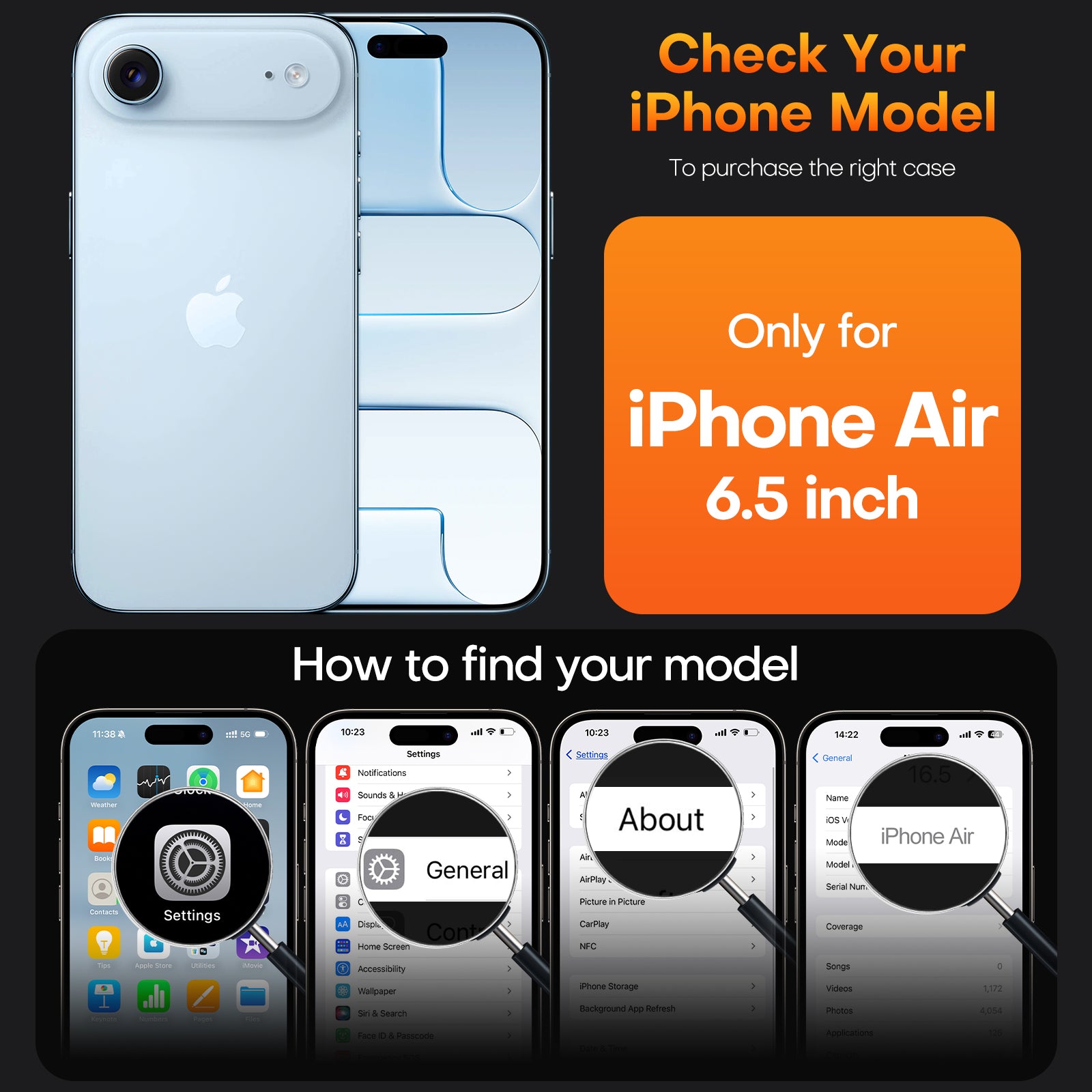 TAURI for iPhone Air Case, Full Camera Protection with Screen Protector, Anti-Yellowing Military-Grade Protection Shockproof Slim Phone Case for iPhone 17 Air 6.5 inch, Clear