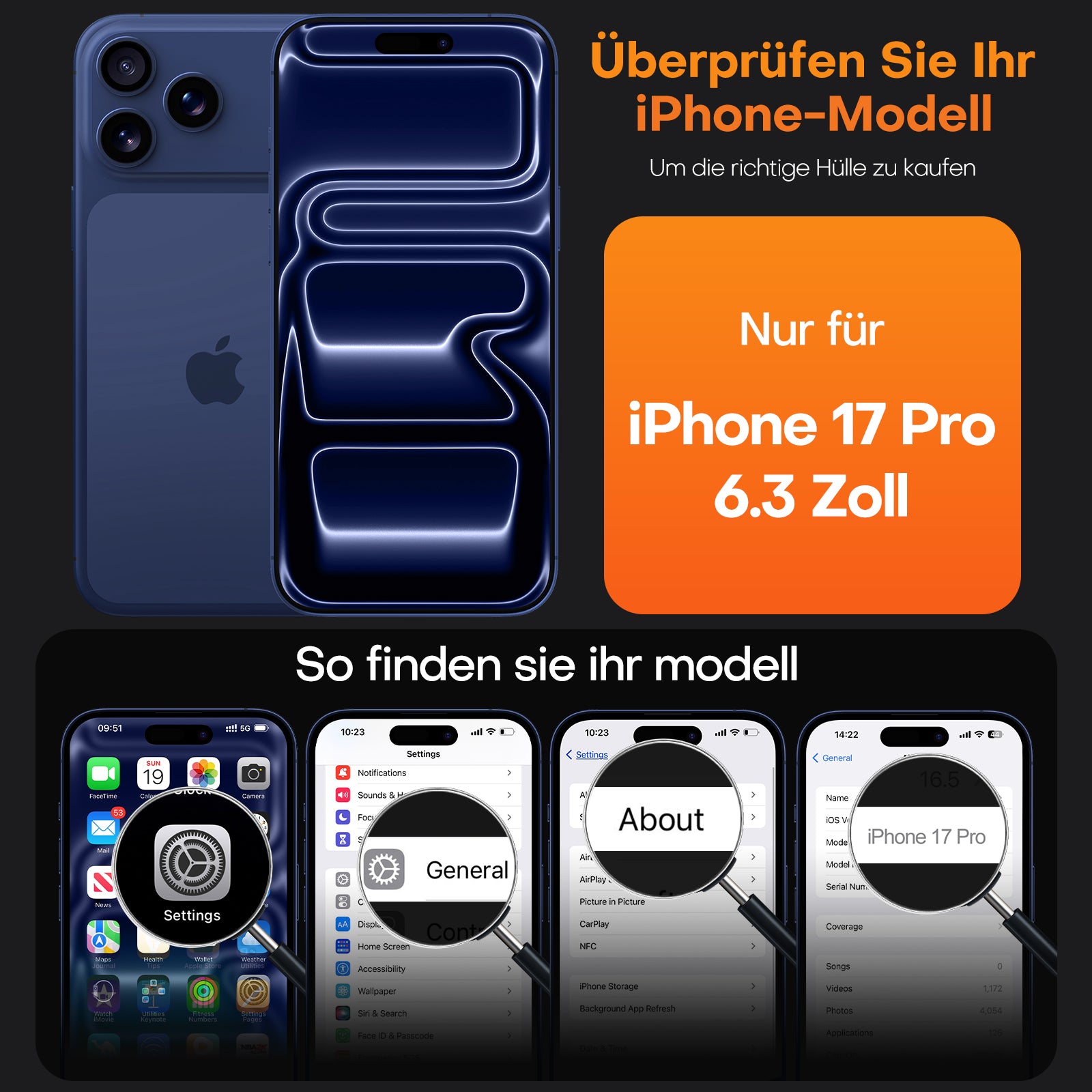 TAURI for iPhone 17 Pro Case, Full Camera Protection with Screen Protector, Anti-Yellowing Military-Grade Protection Shockproof Slim Phone Case for iPhone 17 Pro, Blue