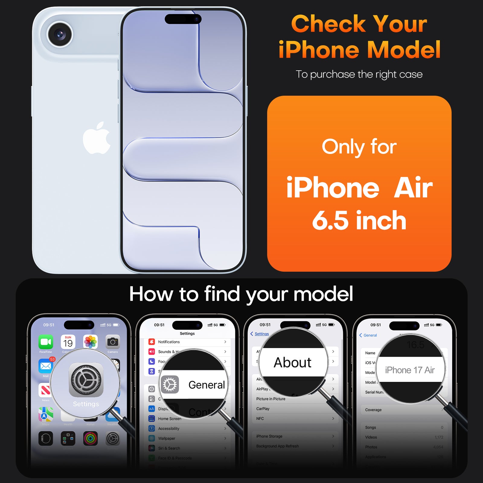 TAURI for iPhone Air Case, Full Camera Protection with Screen Protector, Anti-Yellowing Military-Grade Protection Shockproof Slim Phone Case for iPhone Air, Blue