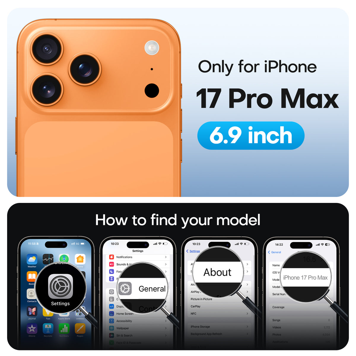 TAURI Original Design for iPhone 17 Pro Max Case, Compatible with MagSafe with Screen Protector, Anti-Yellowing Military-Grade Protection Shockproof Magnetic iPhone 17 ProMax Case, Clear Orange