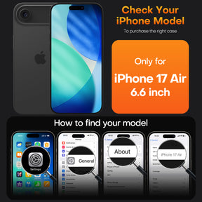 TAURI for iPhone Air Case, Full Camera Protection with Screen Protector, Translucent Matte Military-Grade Protection Shockproof Slim Phone Case for iPhone Air, Matte Black