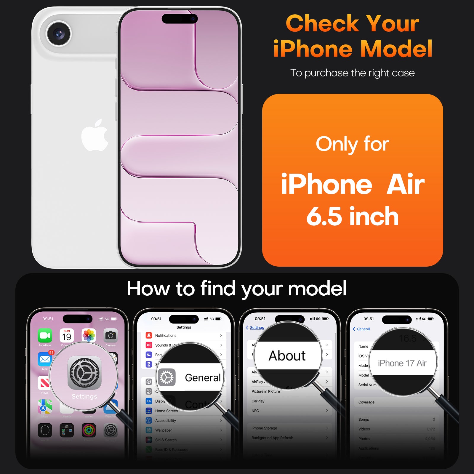 TAURI for iPhone Air Case, Full Camera Protection with Screen Protector, Anti-Yellowing Military-Grade Protection Shockproof Slim Phone Case for iPhone 17 Air 6.5 inch, Pink