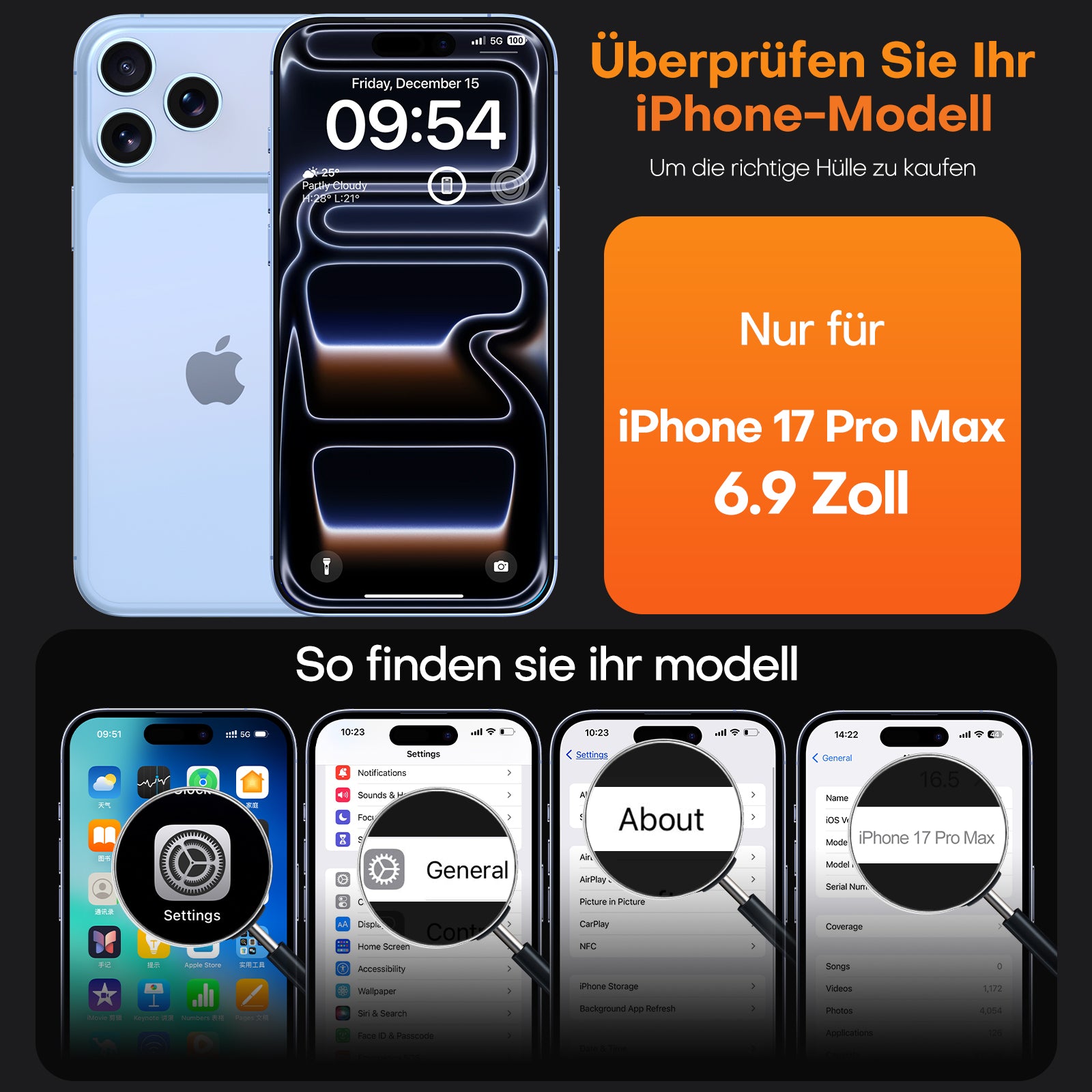 TAURI for iPhone 17 Pro Max Case, Full Camera Protection with Screen Protector, Anti-Yellowing Military-Grade Protection Shockproof Slim Phone Case for iPhone 17 ProMax, Star Blue