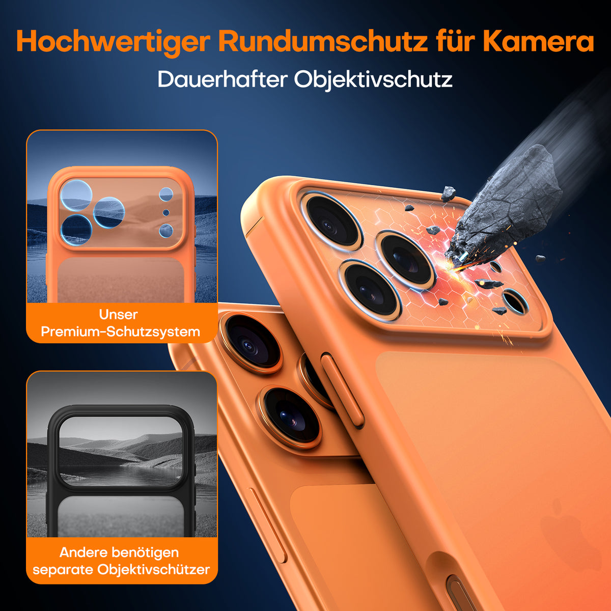 TAURI for iPhone 17 Pro Case, Full Camera Protection with Screen Protector, Translucent Matte Military-Grade Protection Shockproof Slim Phone Case for iPhone 17 Pro, Matte Orange