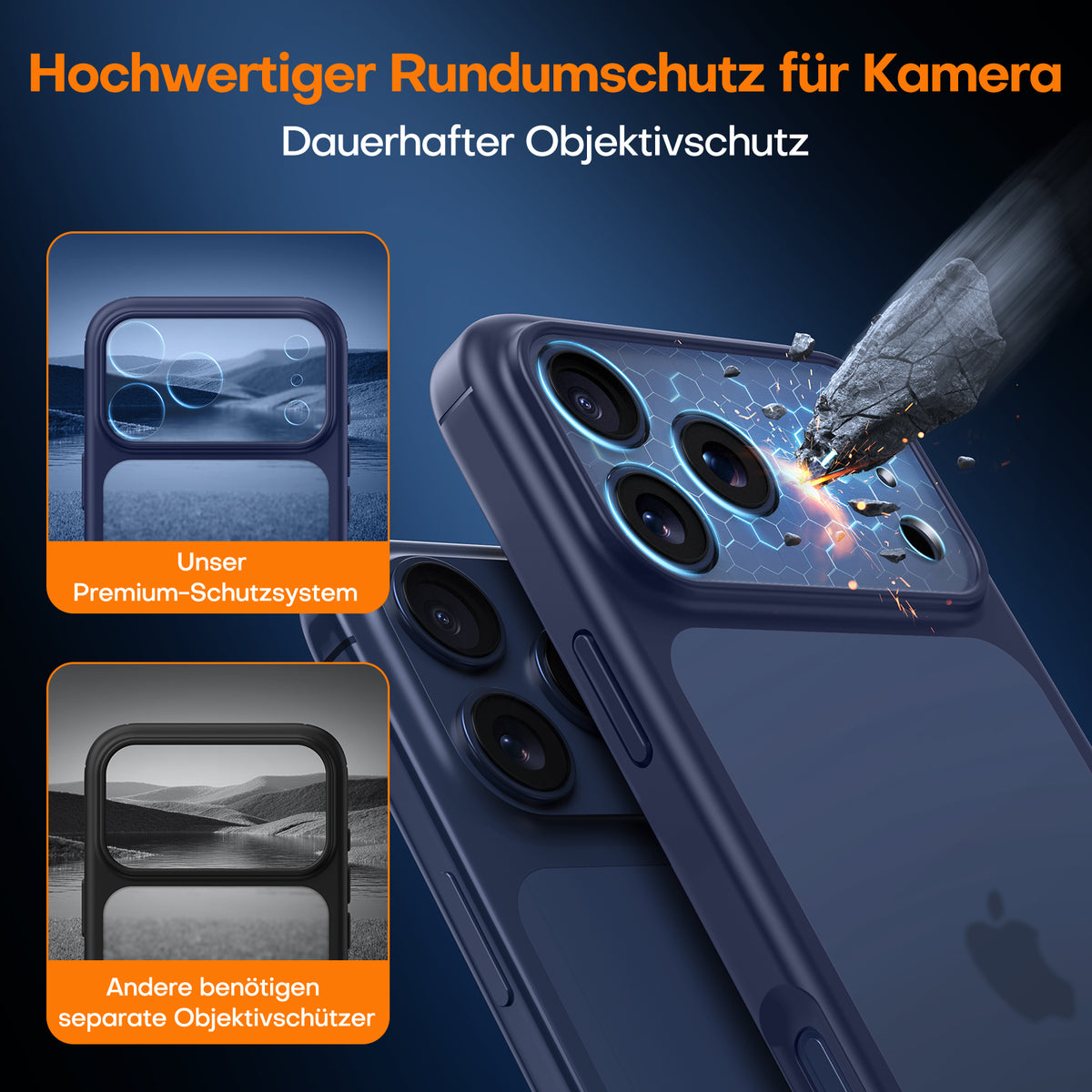 TAURI for iPhone 17 Pro Case, Full Camera Protection with Screen Protector, Translucent Matte Military-Grade Protection Shockproof Slim Phone Case for iPhone 17 Pro, Matte Blue