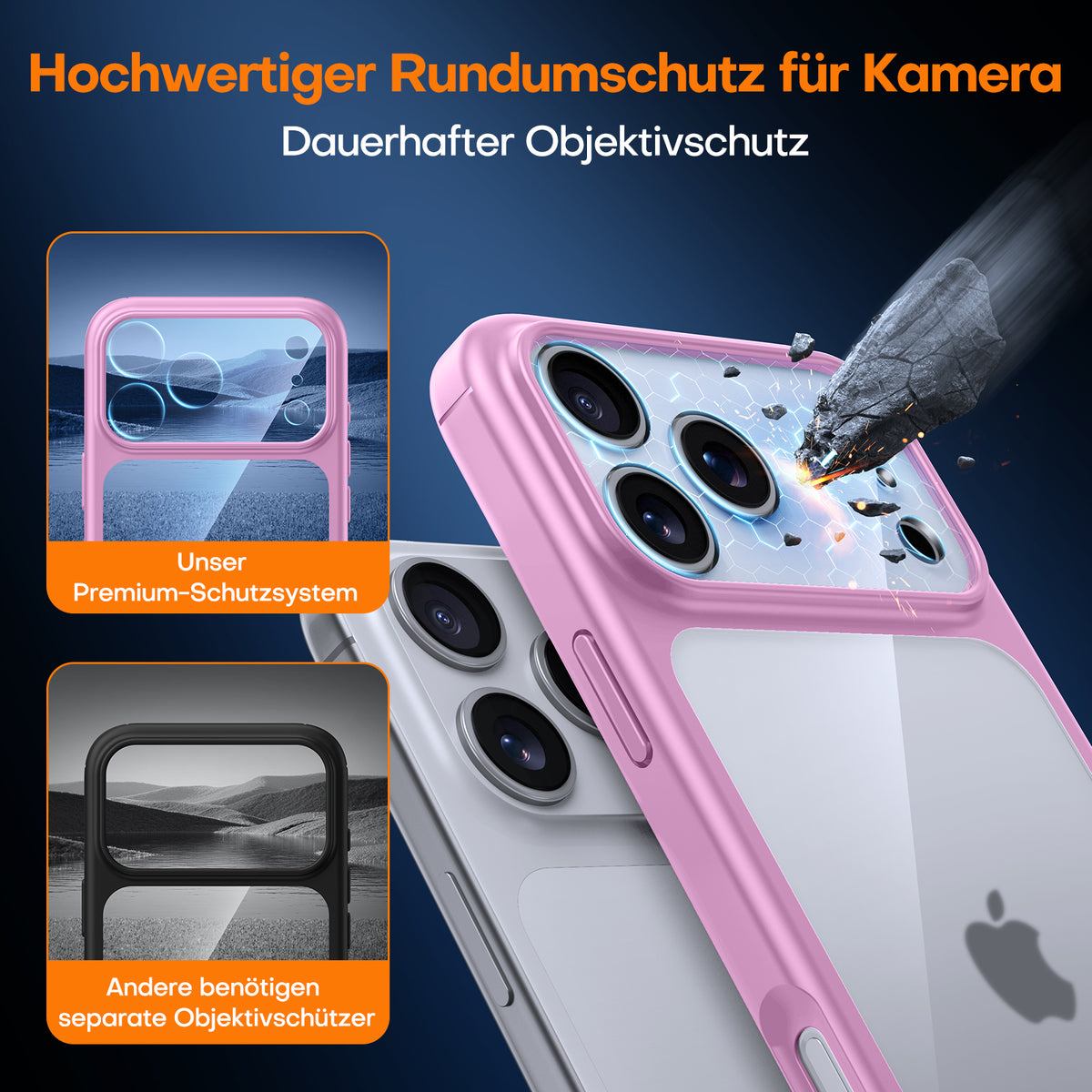 TAURI for iPhone 17 Pro Case, Full Camera Protection with Screen Protector, Anti-Yellowing Military-Grade Protection Shockproof Slim Phone Case for iPhone 17 Pro, Pink