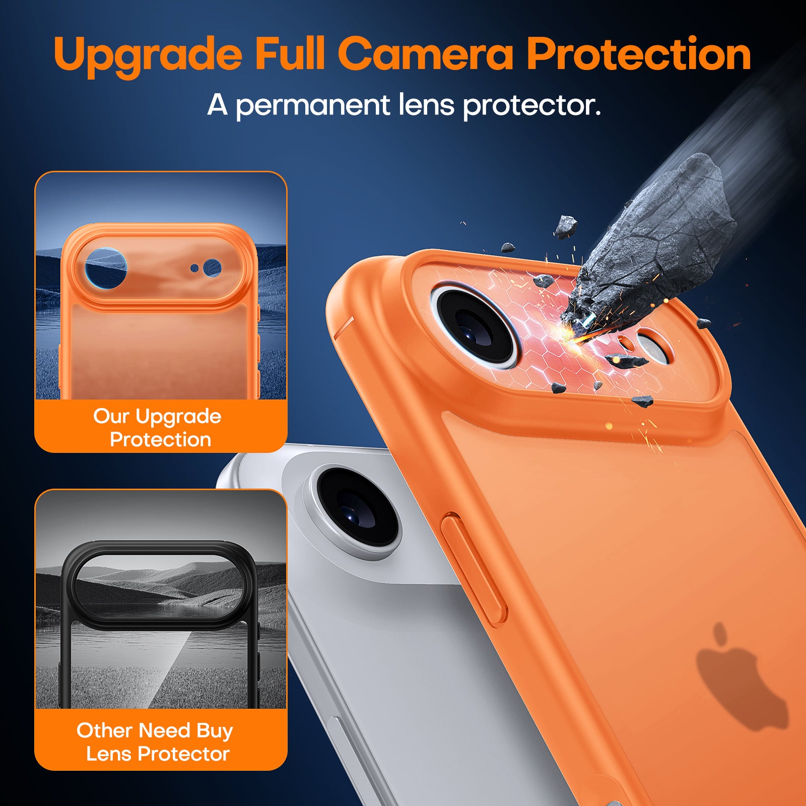 TAURI for iPhone Air Case, Full Camera Protection with Screen Protector, Translucent Matte Military-Grade Protection Shockproof Slim Phone Case for iPhone Air, Matte Orange