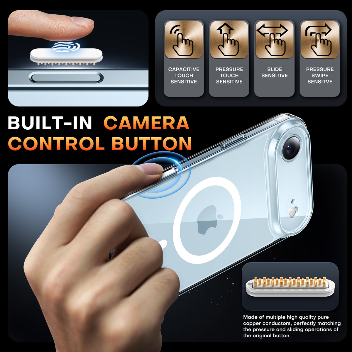 TAURI for iPhone Air Case, Camera Control Full Camera Protection, with Screen Protector, Military-Grade Protection Shockproof Phone Case for iPhone Air, Clear